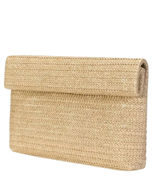 Raffia Fold Top Bag